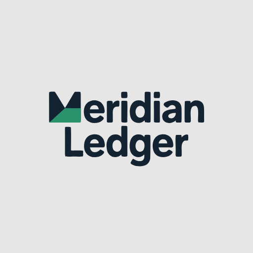 AI-generated Meridian Ledger wordmark rendered at 512 pixels, crisp and legible